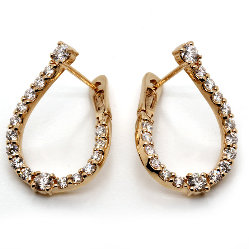 14K Teardrop Silhouette Diamond  Hoop Earrings