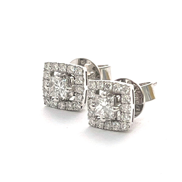 14KT Princess Diamond Halo Earrings