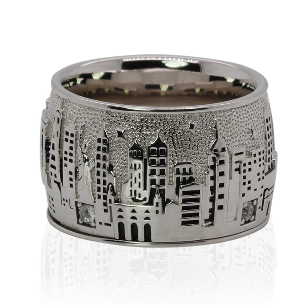 SS & White Cubic Zirconia New York City Skyline Ring – Sonia