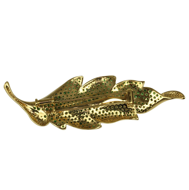 18k Gold 3 3/16'' Tsavorite & Diamond Leaf Brooch