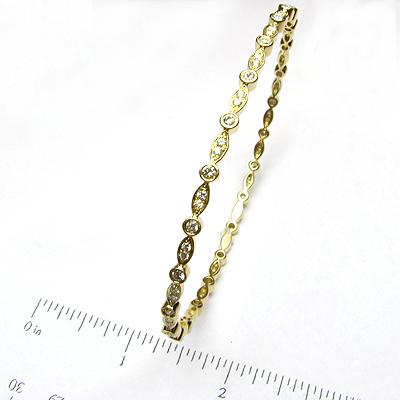 14k Gold Dainty Diamond Station Bangle Bracelet