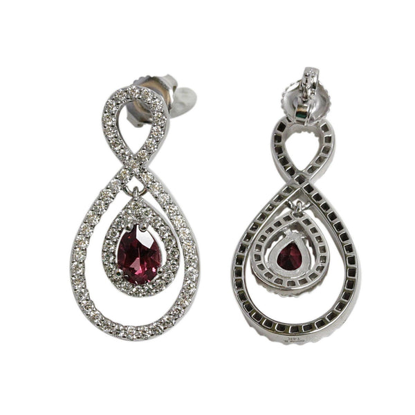 18k Gold 1 1/8'' Raspberrry Rhodolite & Diamond Figure Eight Earrings