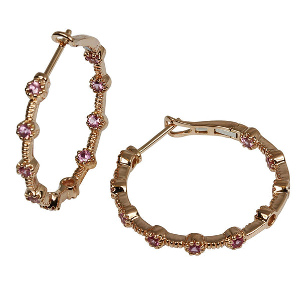 18k Rose Gold Pink Sapphire Hoop Earrings