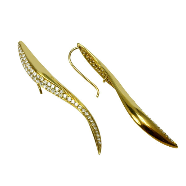 18k Gold 2 1/8'' Swish Dagger Diamond Earrings