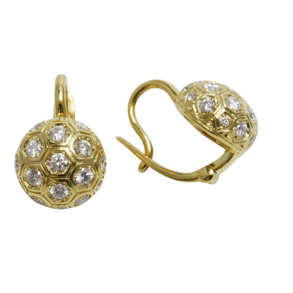 14k Gold Diamond Hexagonal Half Ball Earrings