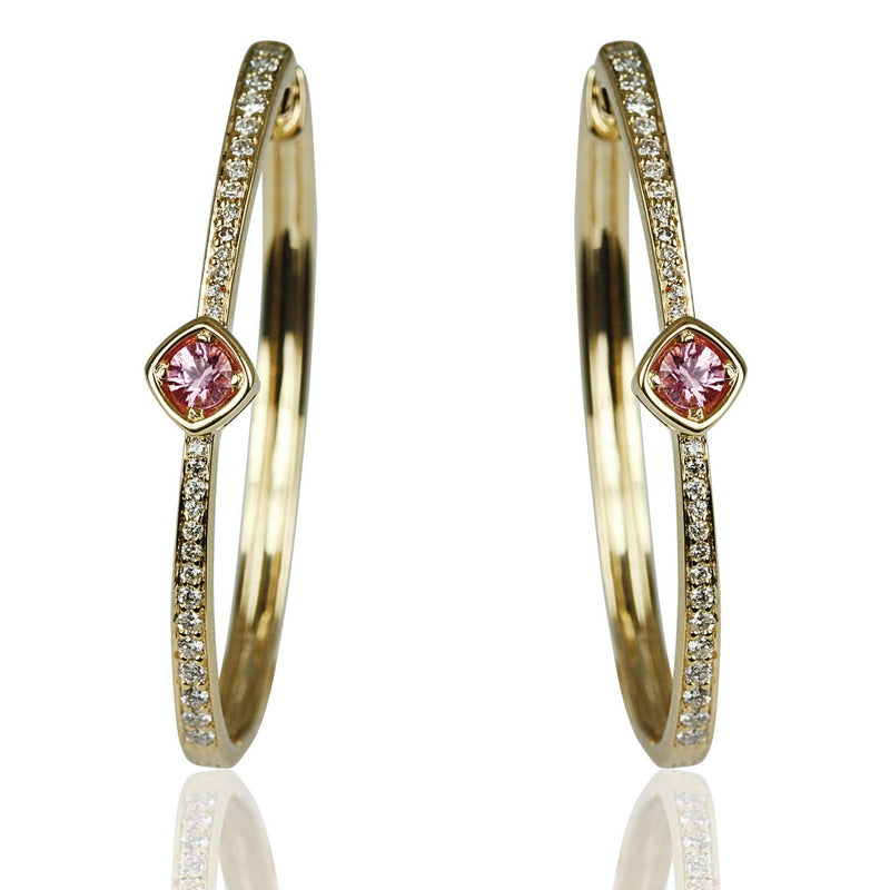 14k Gold Pink Sapphire & Diamond Hoop Earrings
