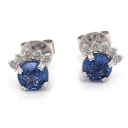 14k Gold 5.5mm Blue Sapphire & Diamond Flair Earrings