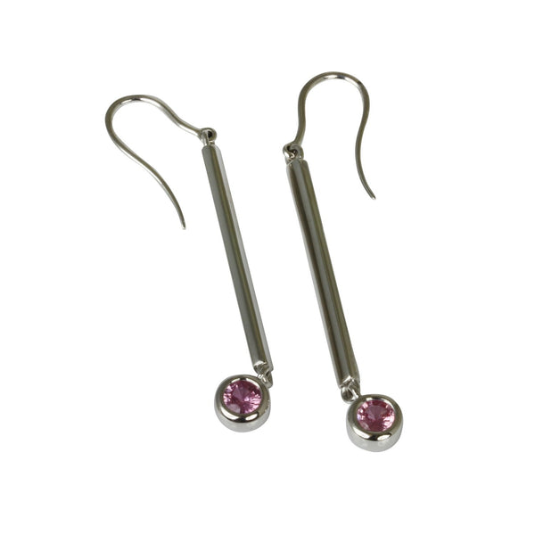 14k Gold Pink Sapphire Bar Drop Earrings