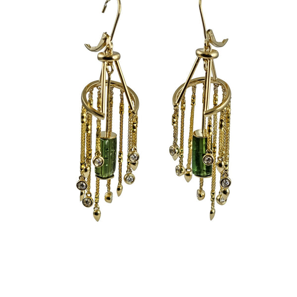 18k Gold Green Tourmarline Chandelier Gemstone Earrings