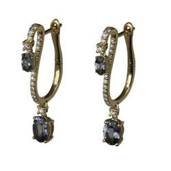 14k Gold Grey Spinel & Diamond Hinge Drop Earrings