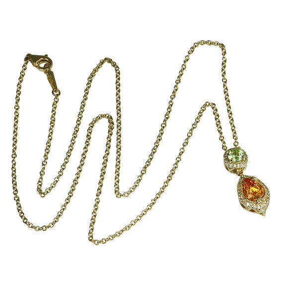 14k Gold Spessartite & Tsavorite Dangling Pendant Necklace