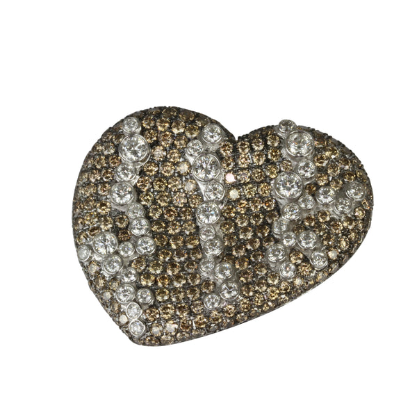 18k Gold Champagne & White Diamond Heart Pendant Necklace