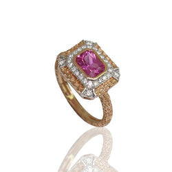 18k Gold Pink Sapphire & Diamond Texture Ring