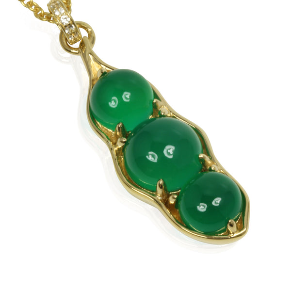 Plated SS Green Onyx Pea Pod Pendant Necklace