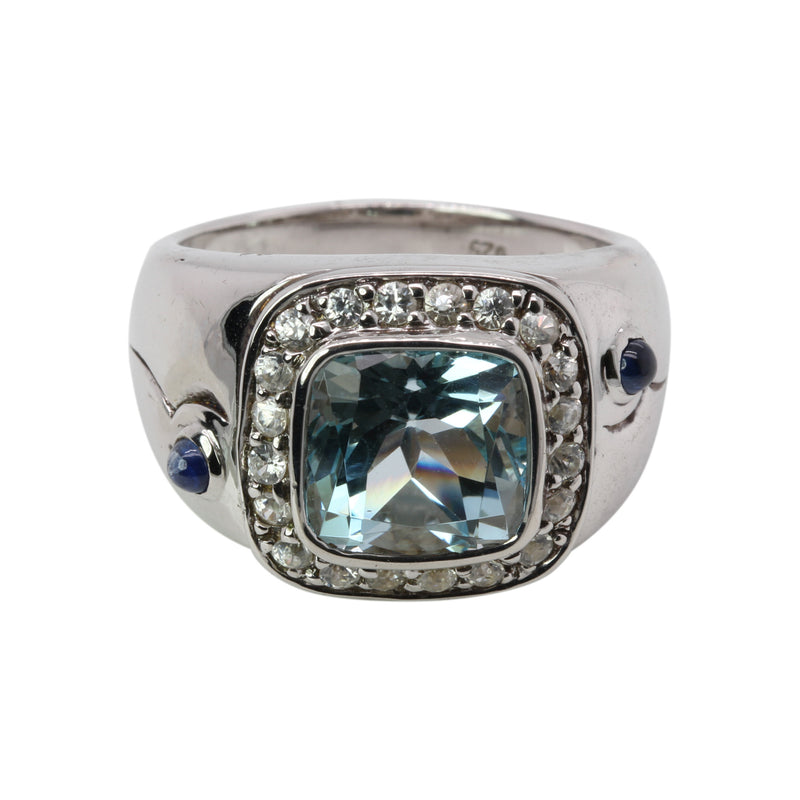 Plated SS Blue Topaz, Blue Sapphire Ring