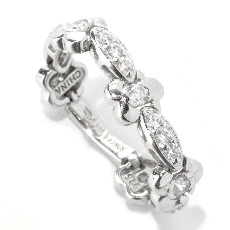 Plated SS & Cz Flower Link Ring