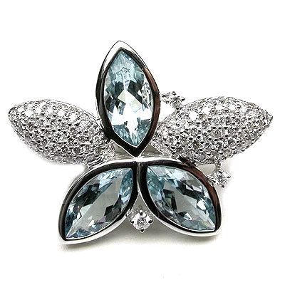 18k Gold 15/16'' Aquamarine & Diamond Brooch