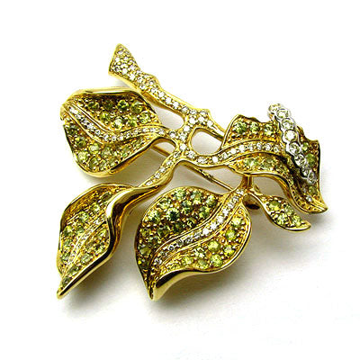 14k Gold 1 1/2'' Demantoid & Diamond Brooch