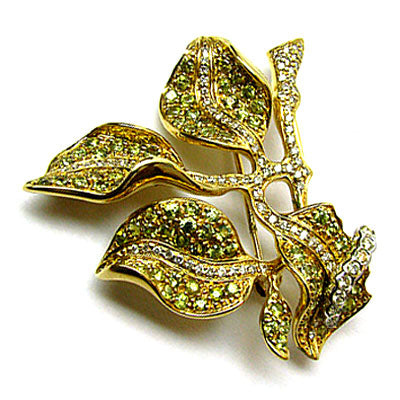 14k Gold 1 1/2'' Demantoid & Diamond Brooch