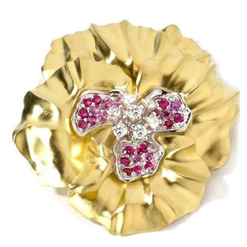 18k Ruby & Pink Sapphire Flower Brooch