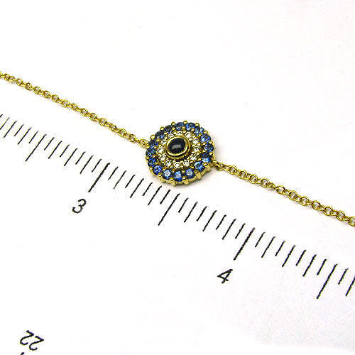 18k Gold Blue Sapphire & Diamond Evil Eye Bracelet