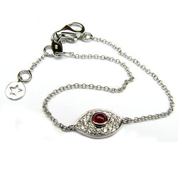 14k Gold 7'' Ruby & Diamond Evil Eye Bracelet