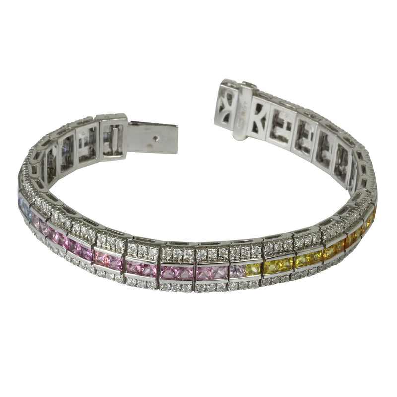 18k Gold Art Deco Multi Gemstone & Diamond Bracelet