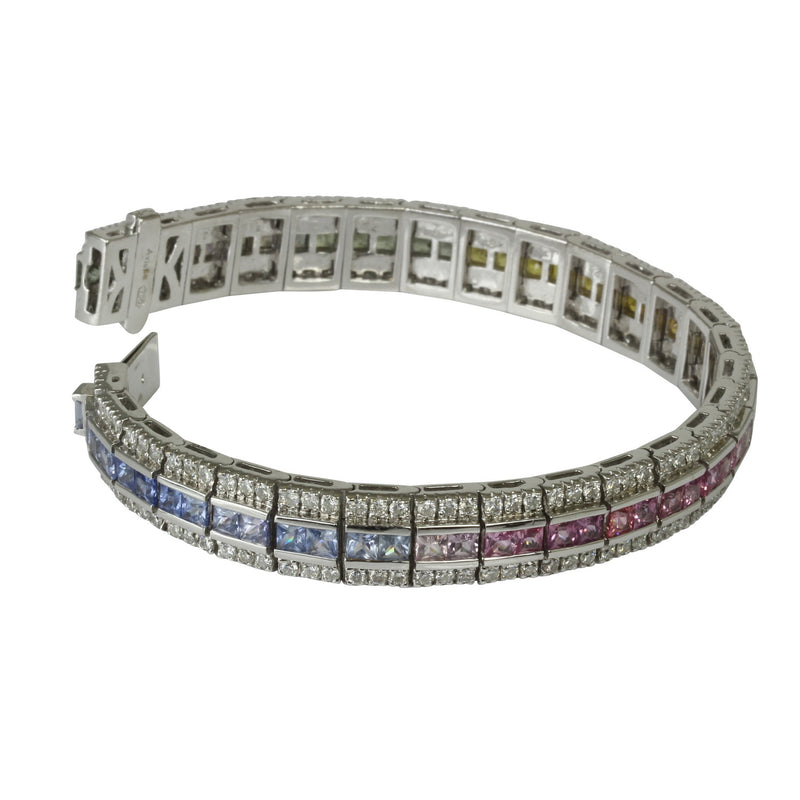 18k Gold Art Deco Multi Gemstone & Diamond Bracelet