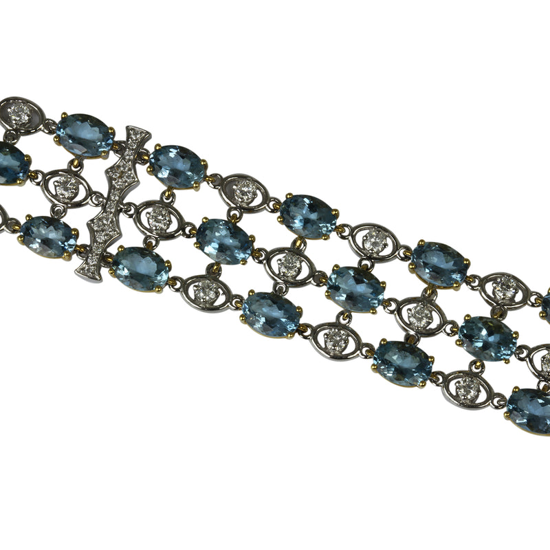 18k Two Toned Gold Aquamarine & Diamond Bracelet