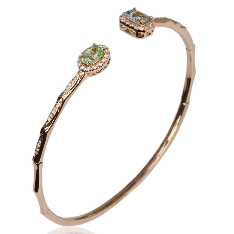 14k Gold Diamond Encrusted Mint Garnet & Aquamarine B