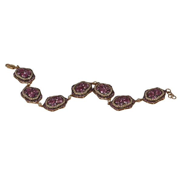 14k Gold Free Form Pink Sapphire & Diamond Bracelet