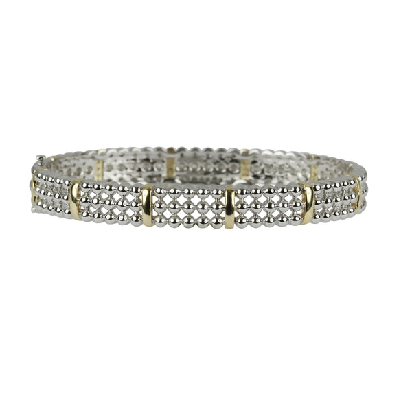 14k Two Toned Gold Diamond Bead Bangle Bracelet