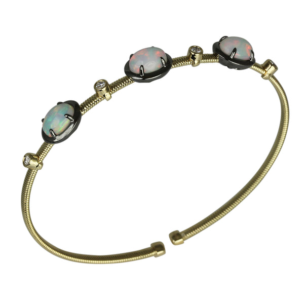 14k Gold Wire Wrap Opal Trio Flex Bangle