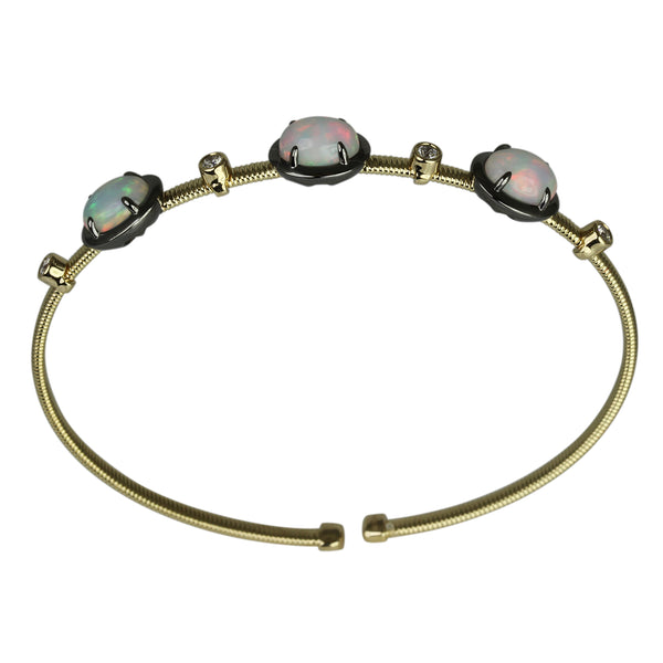 14k Gold Wire Wrap Opal Trio Flex Bangle