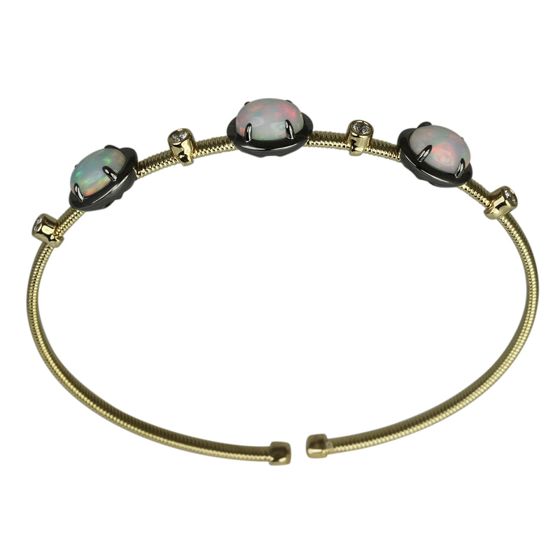 14k Gold Wire Wrap Opal Trio Flex Bangle