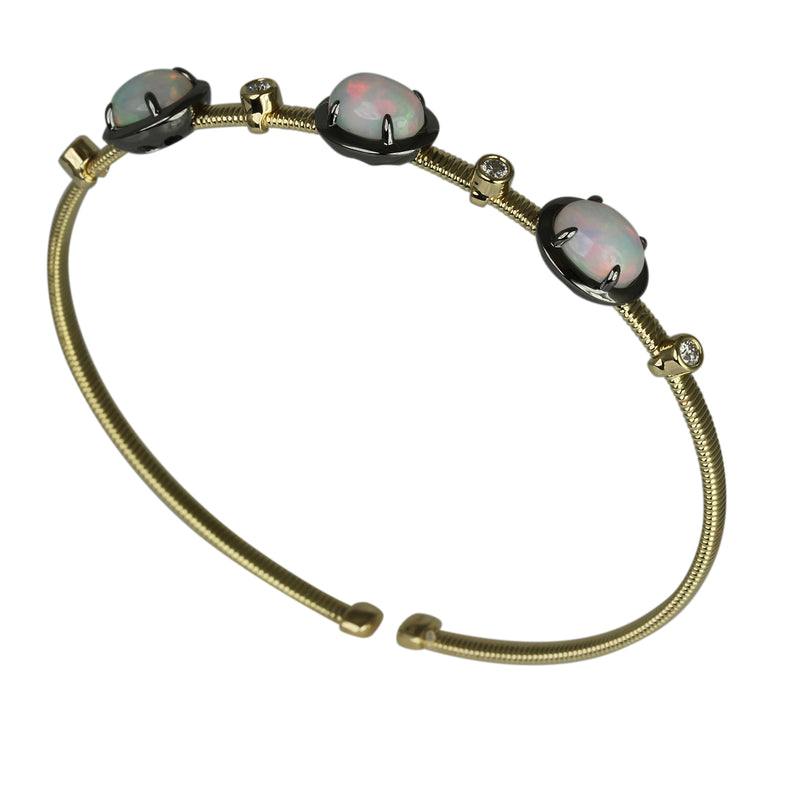 14k Gold Wire Wrap Opal Trio Flex Bangle