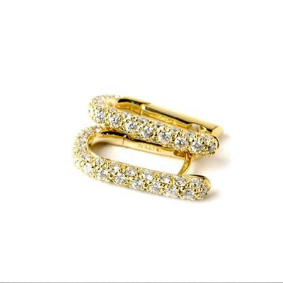 18k Gold 13/16'' Rectangle Diamond Drop Hoop Earrings