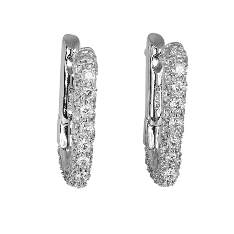 18k Gold 13/16'' Rectangle Diamond Drop Hoop Earrings