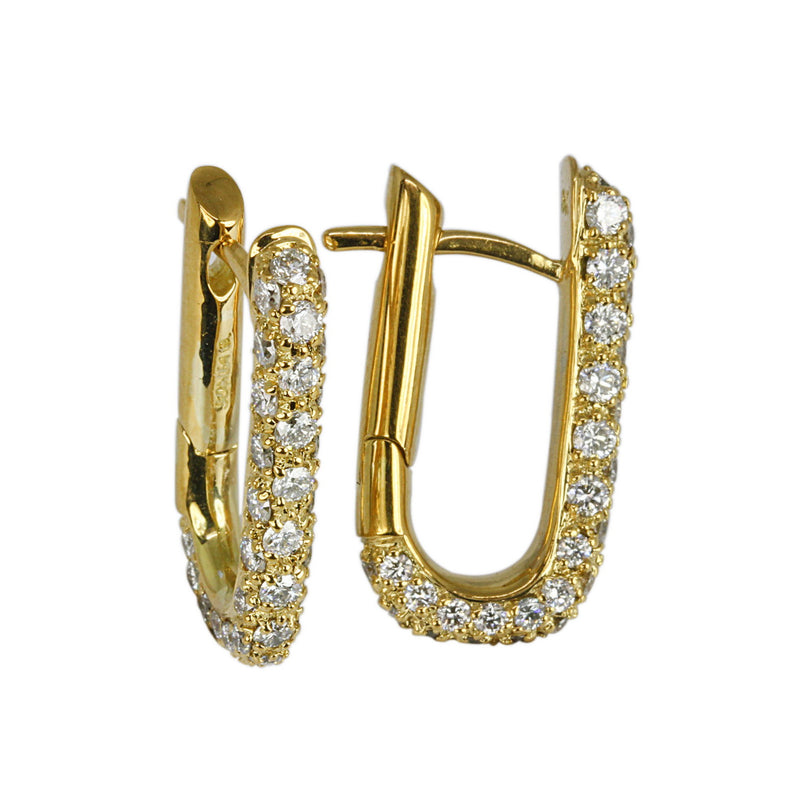 18k Gold 13/16'' Rectangle Diamond Drop Hoop Earrings