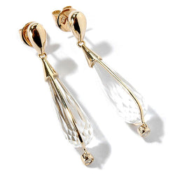 14k Yellow Gold 1 5/8'' White Quartz & Diamond Earring