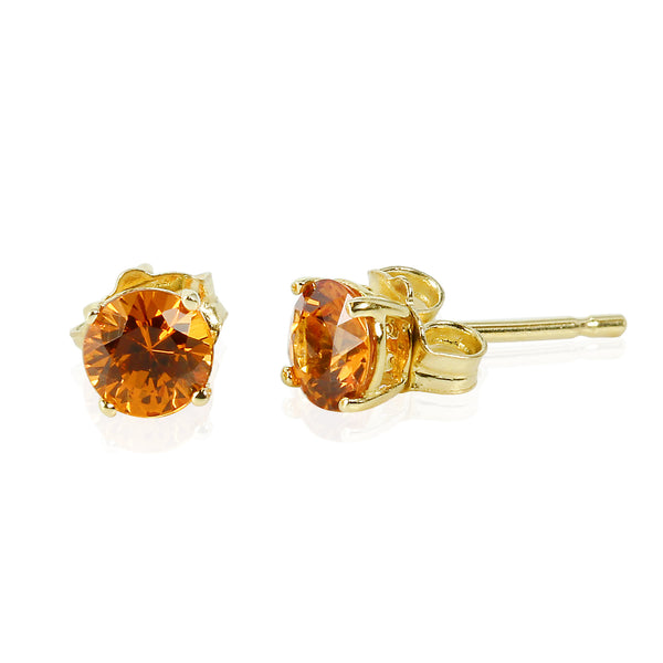 14k Gold 4mm Spessartite Stud Earrings