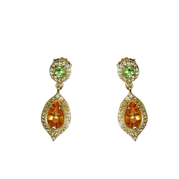 14k Yellow Gold Mint Garnet & Spessartite Earrings