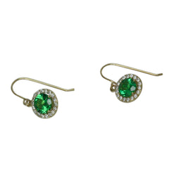 14k Gold Tsavorite & Diamond Round Dangle Earrings