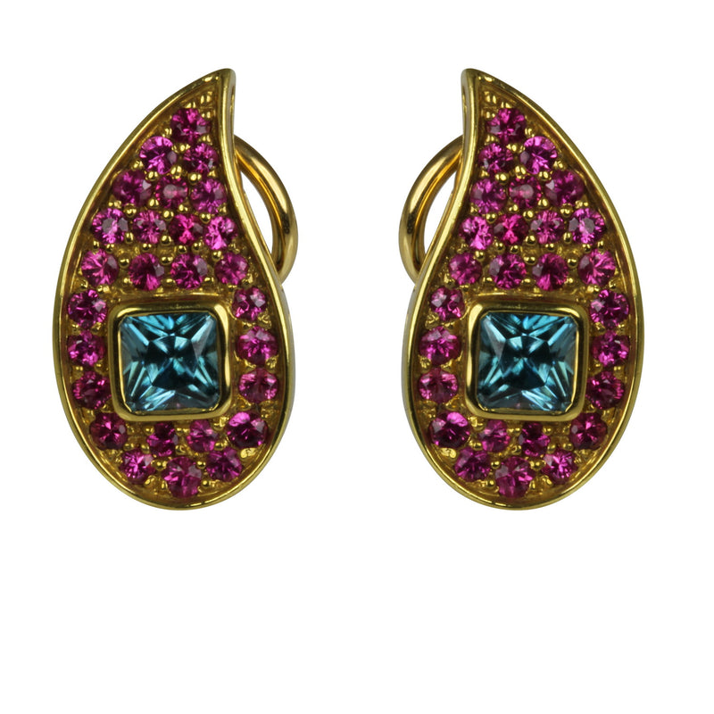 18k Gold 13/16'' Paisley Gemstone Earrings