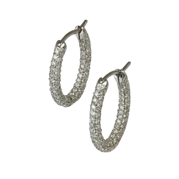 18k Gold 3/4'' Pave Diamond Oval Hoop Earrings