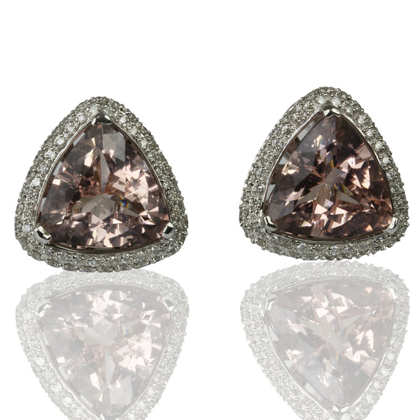 18k Gold 11/16'' Morganite & Diamond Earrings