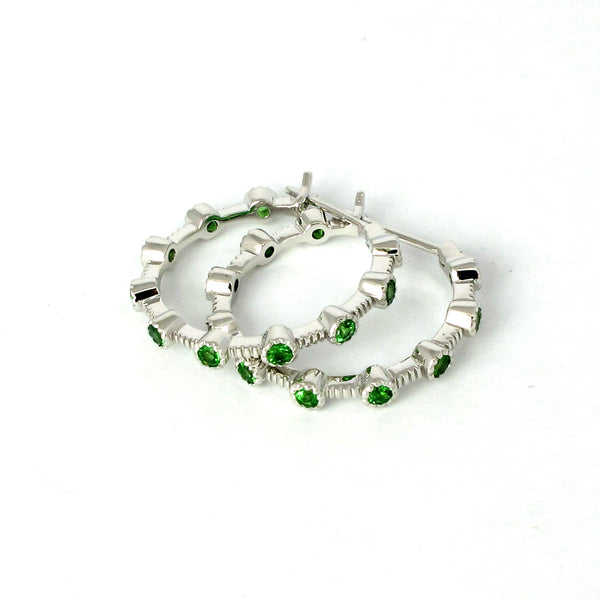 18k Gold 7/8'' Tsavorite Hoop Earrings