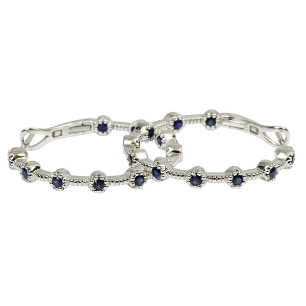 18k White Gold Blue Sapphire Hoop Earrings