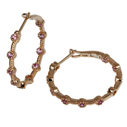 18k Rose Gold Pink Sapphire Hoop Earrings