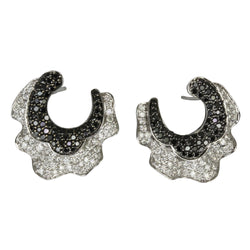 18k Gold 1'' White & Black Diamond Post Back Earring